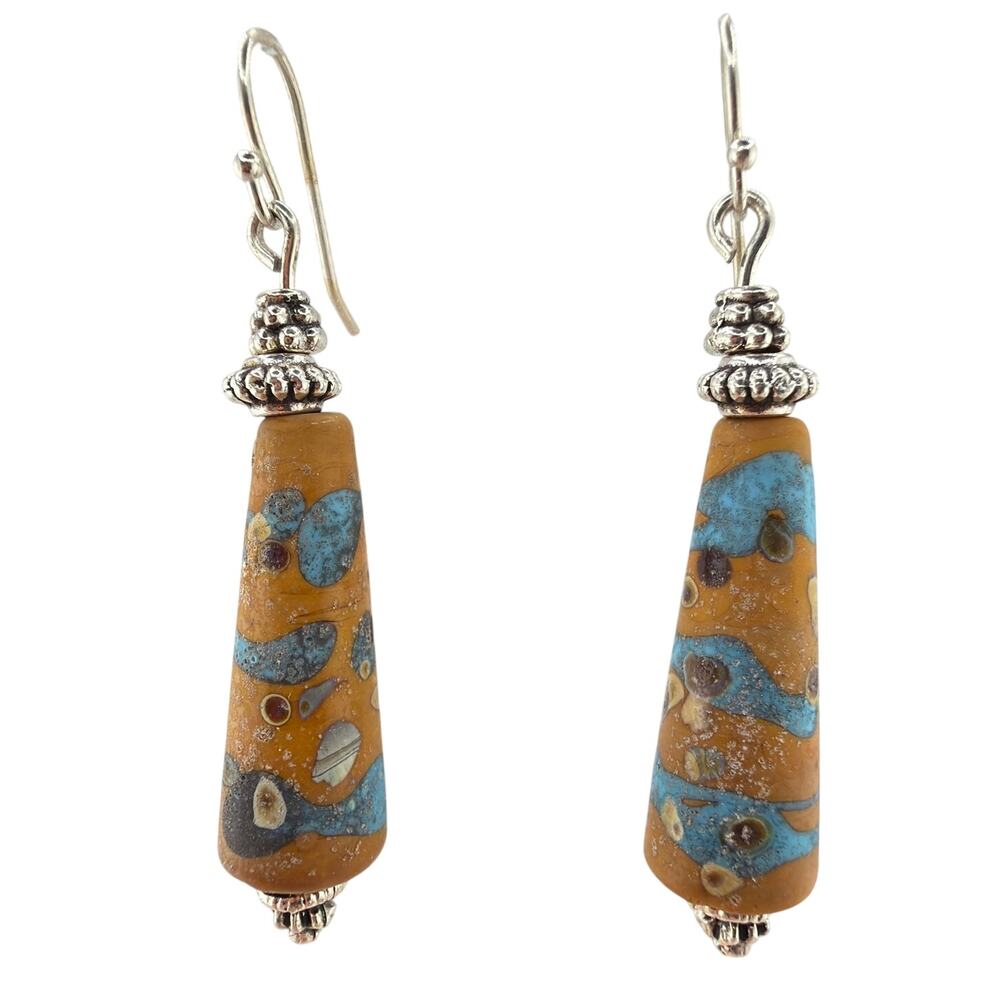NEW Artisan Handcrafted  Raku Lampwork Bead Dangle Earrings